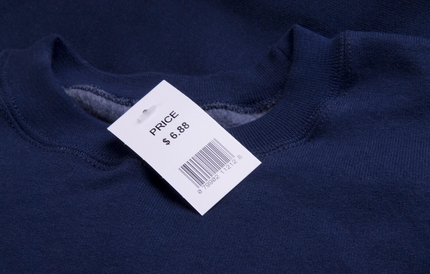 image of price tag on clothing that may need re-tagging through a re-tagging service